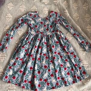 Girls' Light Blue Floral Unicorn Long-Sleeve Casual Dress cotton